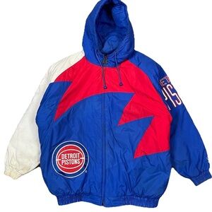 Vintage 90s Detroit Pistons Logo Athletic NBA Puffer Jacket Hooded XL